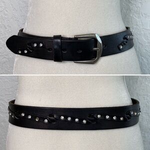 Black Leather Belt with Rhinestones. Size M
